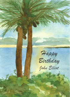 Happy Birthday Ocean Sunrise Palm Trees Custom Name