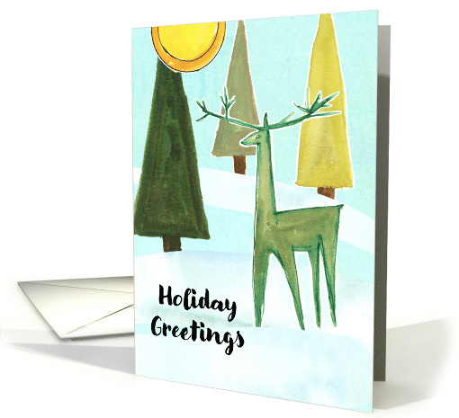 Holiday Greetings Deer Forest Snow Sunlight Trees card (1937100)