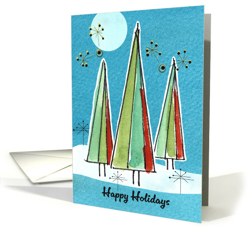Happy Holidays Christmas Trees Full Moon Snow card (1937138)