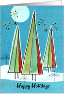 Happy Holidays Christmas Trees Full Moon Snow card