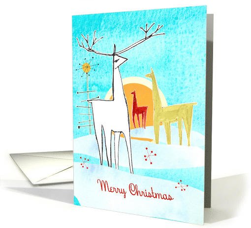 Merry Christmas Deer Snow Sunrise Holiday Tree card (1937658)