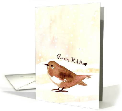Happy Holidays Snow Sparrow Bird Winter Watercolor card (1937948)
