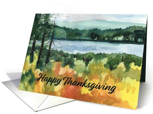 Happy Thanksgiving Mountain Lake Autumn Watercolor card (1938096)