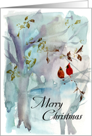Merry Christmas Cardinals Winter Forest Watercolor card