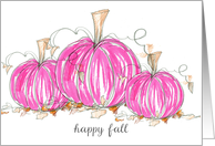 Happy Fall Pink Pumpkins Leaves Watercolor card