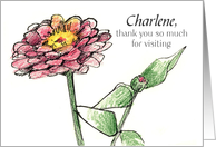 Thank You For Visiting Zinnia Flower Custom Name card