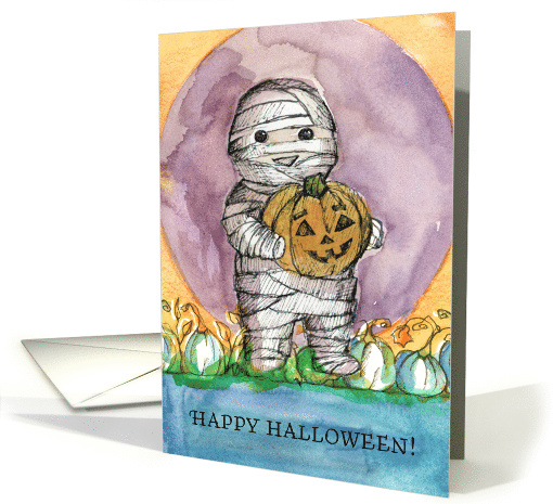 Happy Halloween Mummy Pumpkin Full Moon card (1944336)