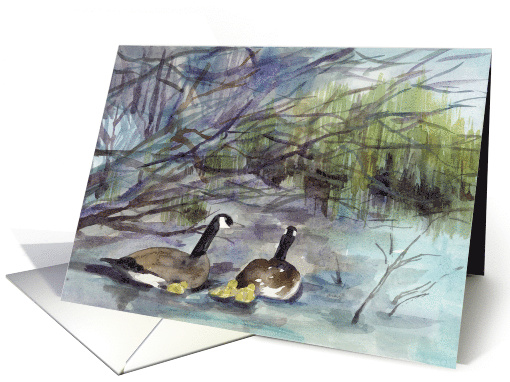 Happy Birthday Geese Family Desert Lake card (1945116)