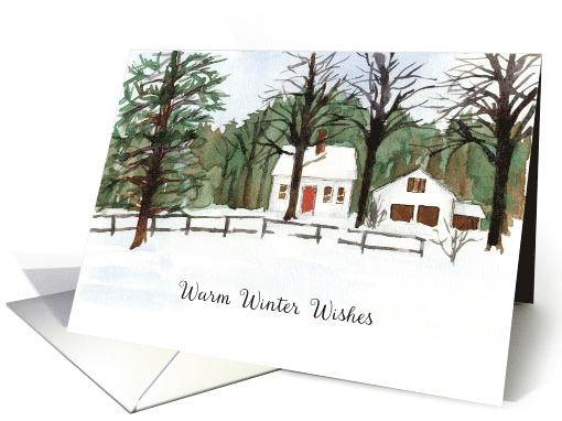 Warm Winter Wishes House Snow Watercolor Painting card (1946998)