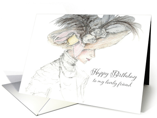 Happy Birthday Friend Victorian Woman Hat card (1948802)
