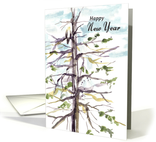 Happy New Year Hawk Winter Tree Winter Sky card (1950260)