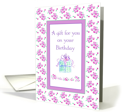 Happy Birthday Painted Gift Box Pink Flowers Watercolor card (195037)
