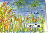 Thank you Duck Pond Cattails Nature Watercolor Art card