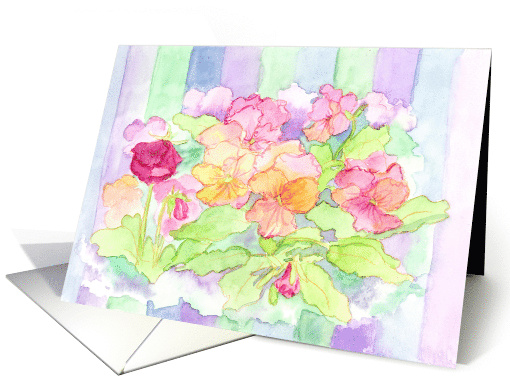 Pastel Pink Pansies Flowers Stripes Blank card (195065)