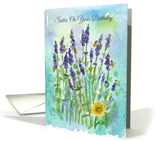Happy Birthday Sister Lavender Flowers Honey Bees card (195475)