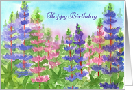 Happy Birthday Lupine Flowers Watercolor card