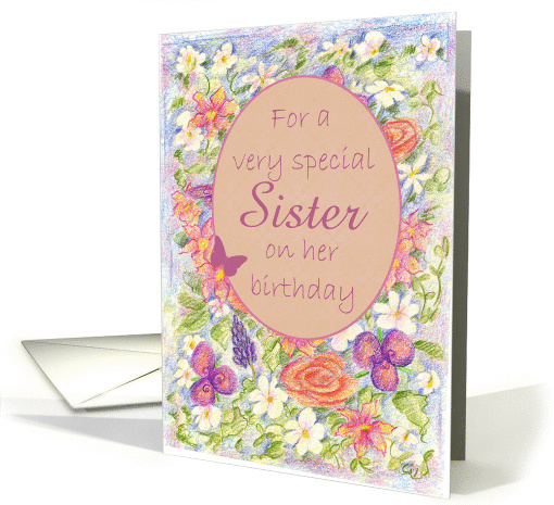 Sister Birthday Vintage Flower Bouquet Butterflies card (196569)