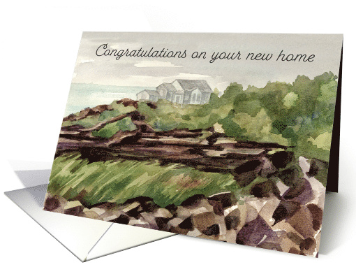 Congratulations New Home Beach House Watercolor card (1982402)