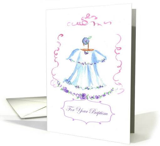 Congratulations Baptism Girl Watercolor Dress card (199445)