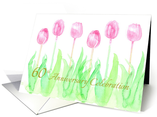 60th Wedding Anniversary Invitation Pink Tulips Watercolor... (200252)