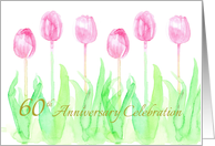 60th Wedding Anniversary Invitation Pink Tulips Watercolor Flowers card