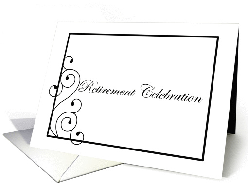 Retirement Party Invitation Black White Elegant Flourish card (204950)