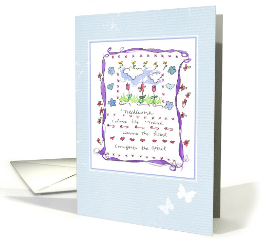 Needlework Sampler Butterflies Watercolor Sketches card (204956)