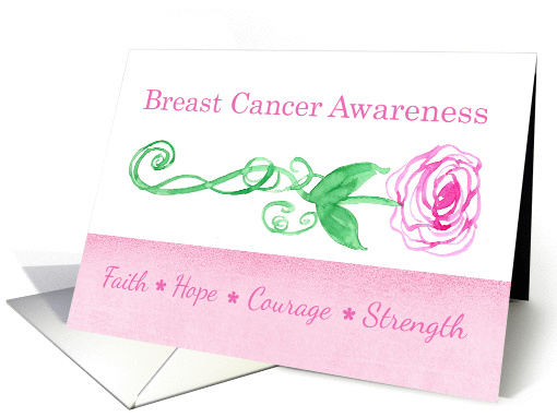 Breast Cancer Awareness Pink Rose Faith Hope Courage Strength card
