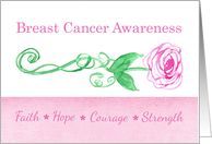 Breast Cancer Awareness Pink Rose Faith Hope Courage Strength card