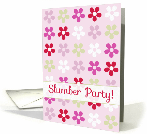 Slumber Party Invitation Bright Pink Red Flower Art card (204986)
