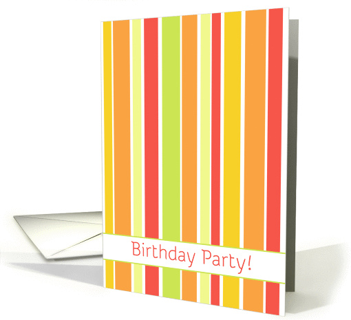 Birthday Party Invitation Bright Orange Red Stripes card (208000)