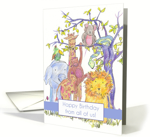 Happy Birthday From Group Zoo Animals Illustration card (208028)