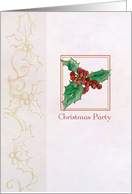 Christmas Party Invitation Botanical Holly Watercolor Illustration card