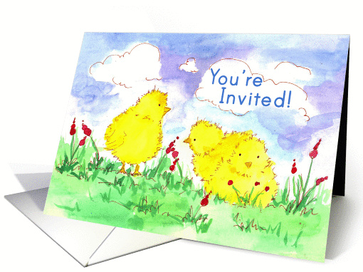 Easter Party Invitation Spring Chickens Watercolor card (208672)