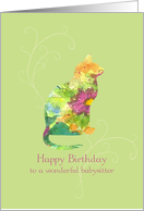 Happy Birthday Babysitter Cat Watercolor Flowers card
