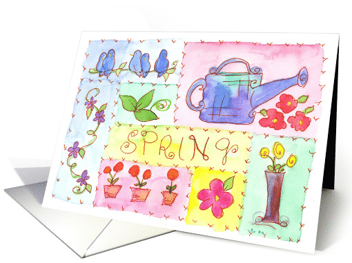 Spring Bluebirds Watercolor Flowers card (211207)