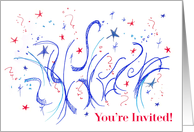 4th of July Barbecue Party Invitation Red White Blue Stars Fireworks card