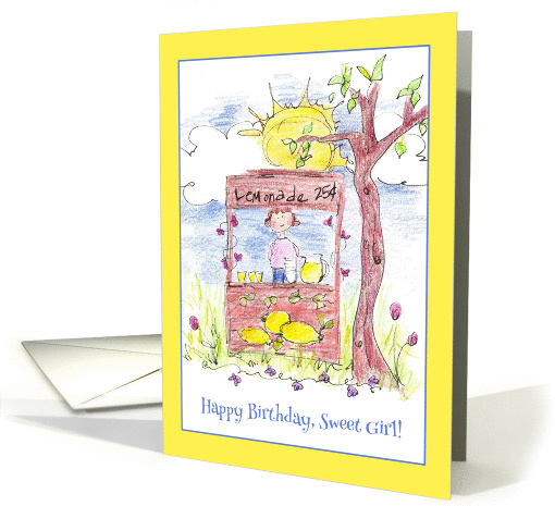 Happy Birthday Sweet Girl Lemonade Stand Illustration card (212000)