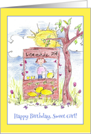 Happy Birthday Sweet Girl Lemonade Stand Illustration card