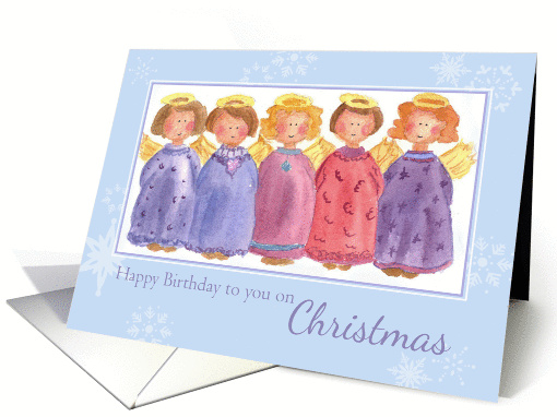 Happy Birthday To You On Christmas Whimsical Angels Watercolor card