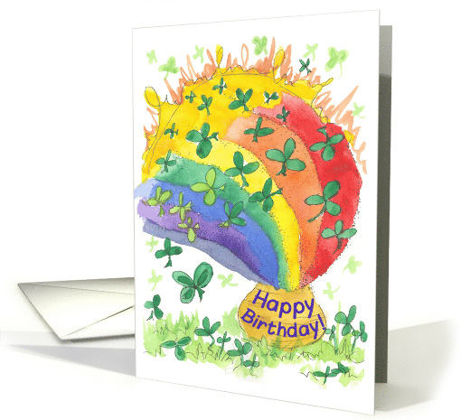 Happy Birthday St. Patrick's Day Rainbow Clover card (212822)