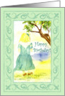 Happy Birthday Nature Girl Tree Bird Nest card