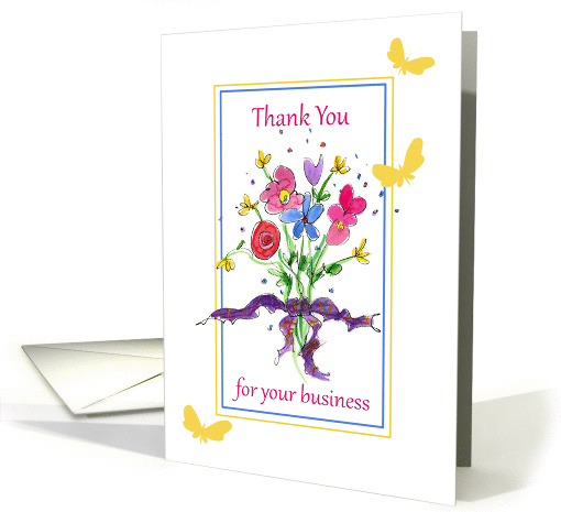 Business Thank You Posie Bouquet Watercolor Flowers Butterflies card