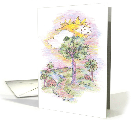Country Landscape Houses Sunset Blank card (217082)