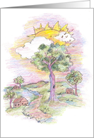 Country Landscape Houses Sunset Blank card