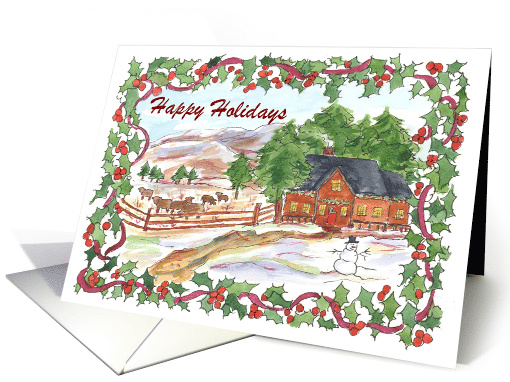 Happy Holidays Country Ranch Farm House card (220207)
