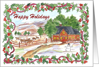 Happy Holidays Country Ranch Farm House card