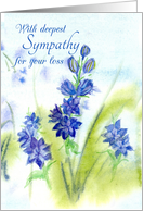 With Deepest Sympathy For Your Loss Blue Watercolor Flowers card