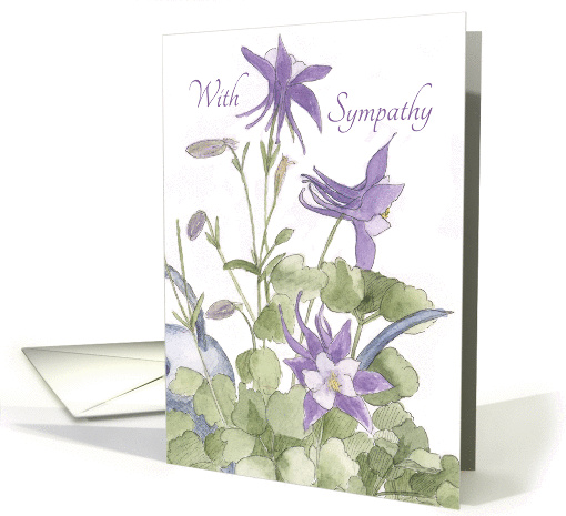 Purple Columbine Sympathy Card Watercolor Floral Art card (220237)
