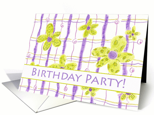 Birthday Party Invitation Chartreuse Lavender Flower card (225365)